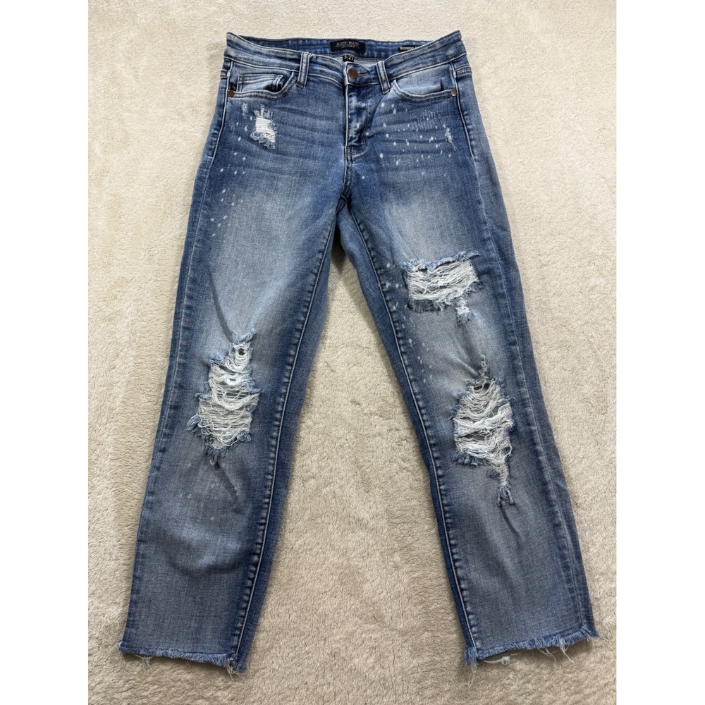 Judy Blue Womens Boyfriend Paint Splatter Blue Jeans 5/27 Meas: 29x25.5